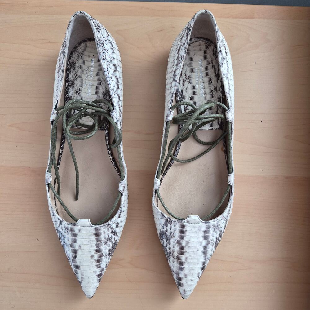 Michael Kors Kallie Snakeskin & Leather Ankle-Wrap Flats size 38